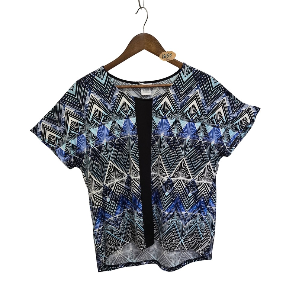 BonWorth Womens Blue Geometric Diamond Print Scoop Neck Top MP 41077